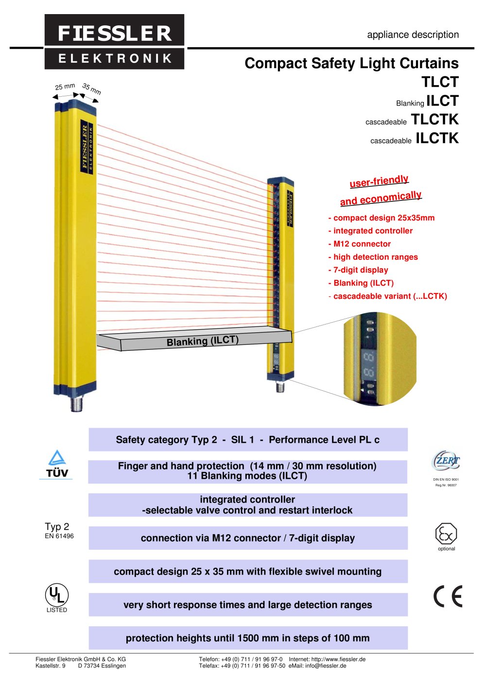 ILCT - Safety light curtains with Blanking features_category 2 Appliance descrition - Fiessler Elektronik