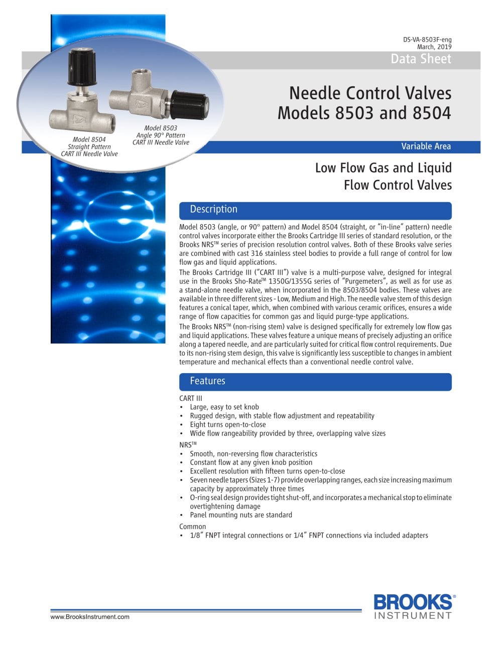 NRSTM Needle Control Valves Models 8503 and 8504 - Brooks Instrument