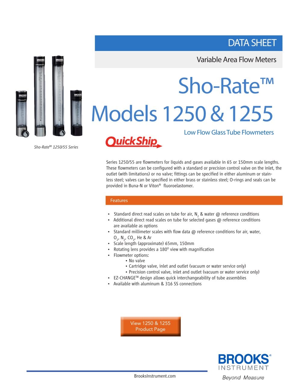 Sho-RateTM "50" Model 1350E and Sho-RateTM "150" Model 1355E - Brooks Instrument