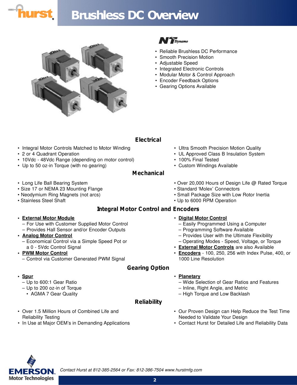 Hurst Manufacturing - MOTORS, Brushless DC - Hurst Manufacturing
