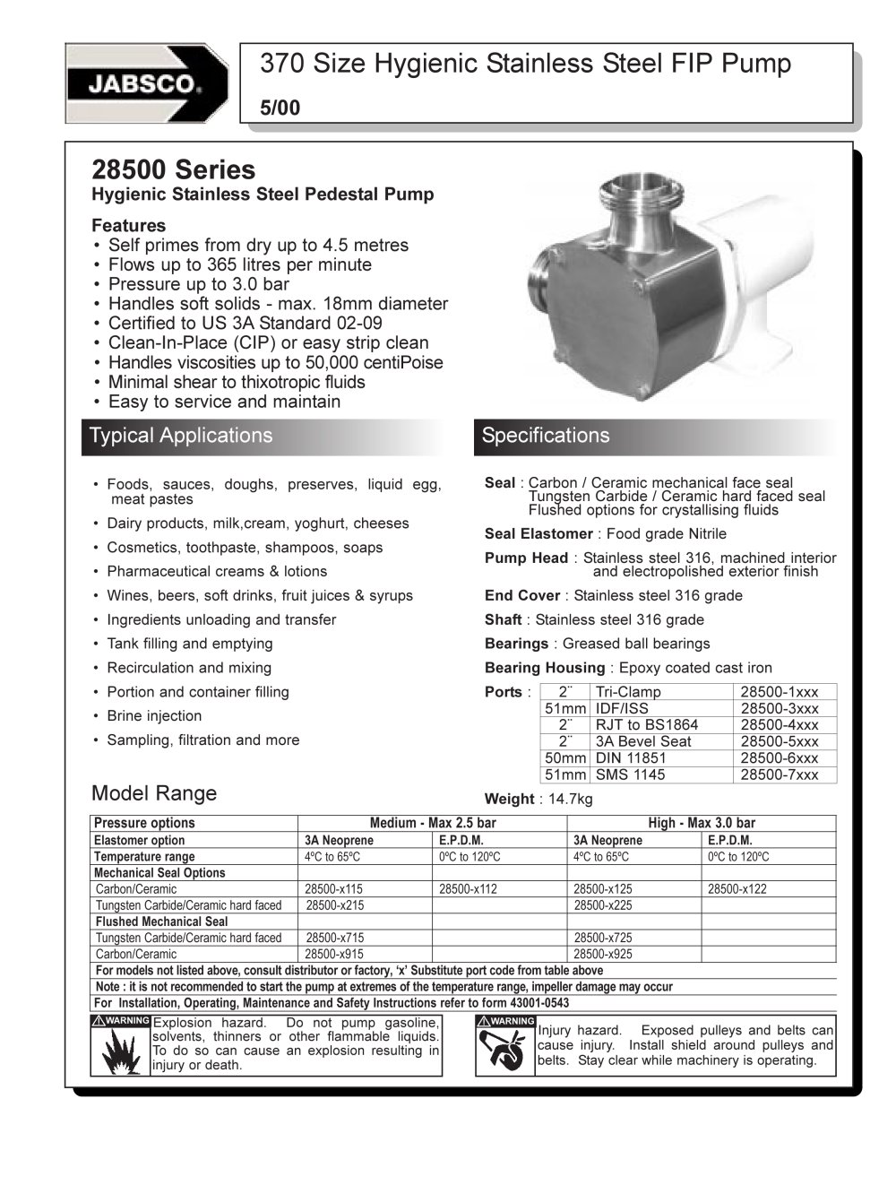 370 Size Hygienic Stainless Steel FIP Pump - Jabsco