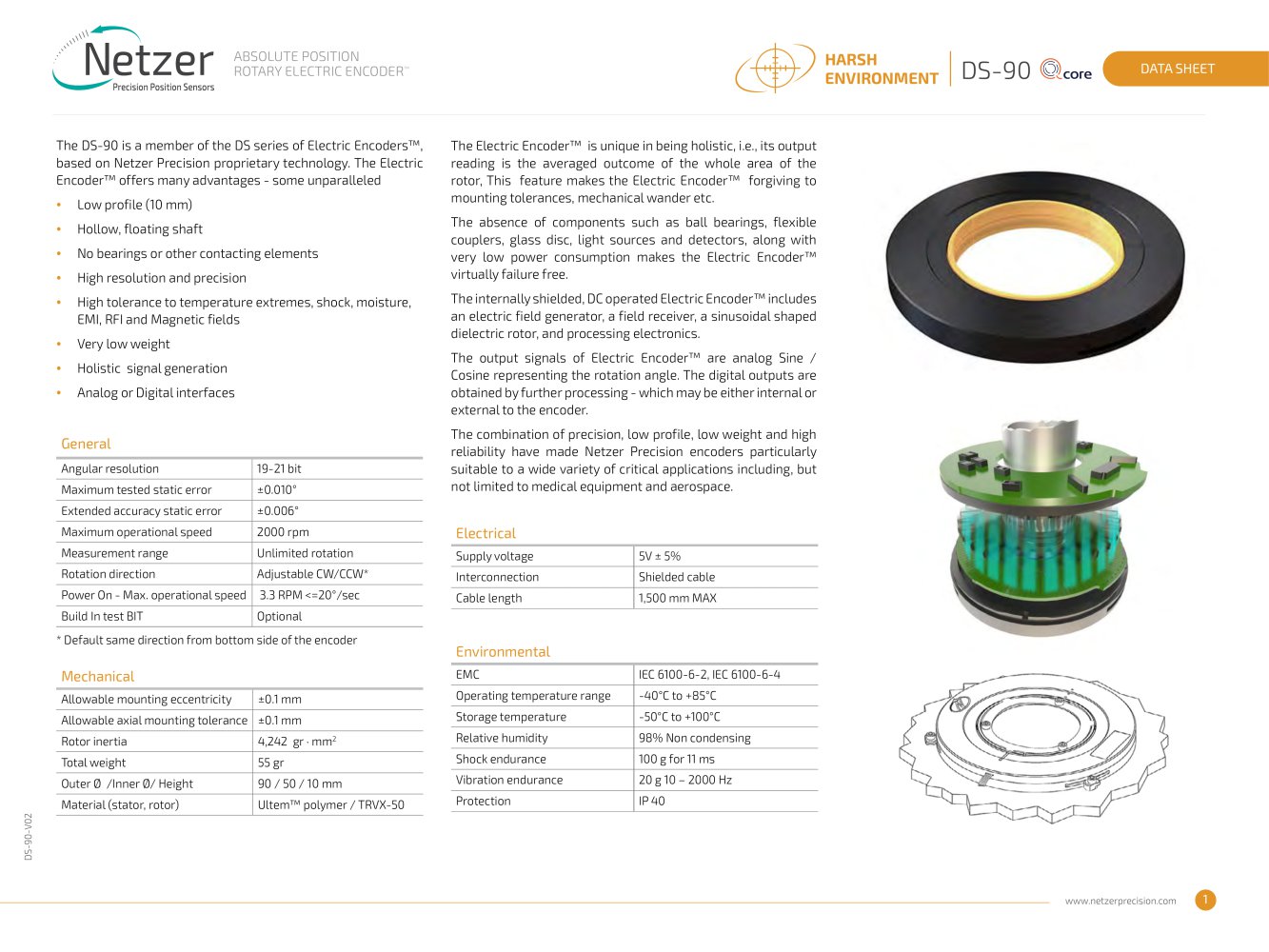 absolute hollow-shaft rotary encoder DS 90 - Netzer Precision Motion Sensors