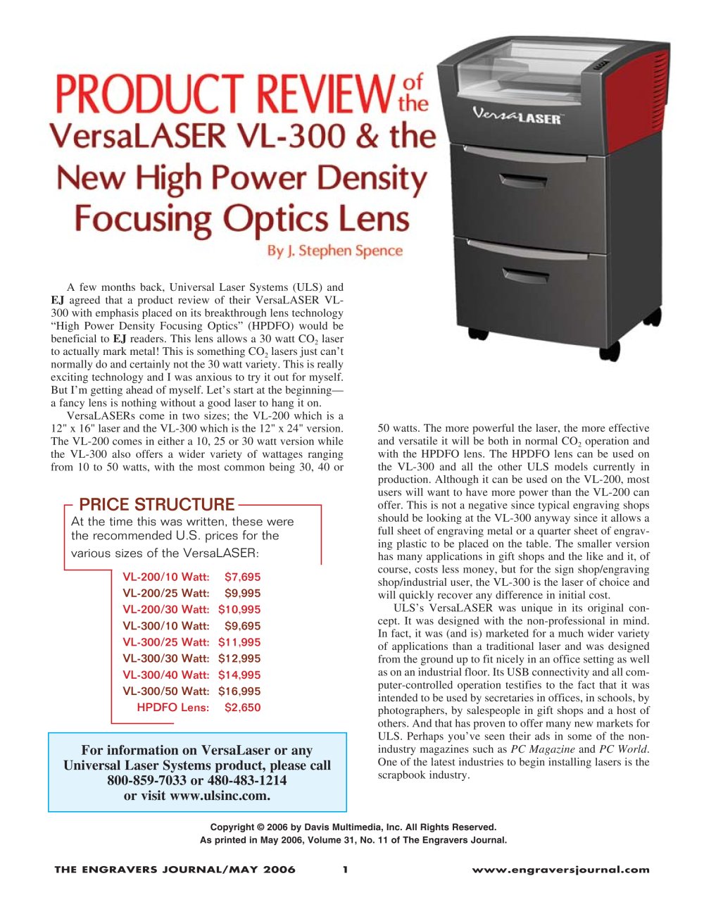 VersaLaser� Product Review - Universal Laser Systems