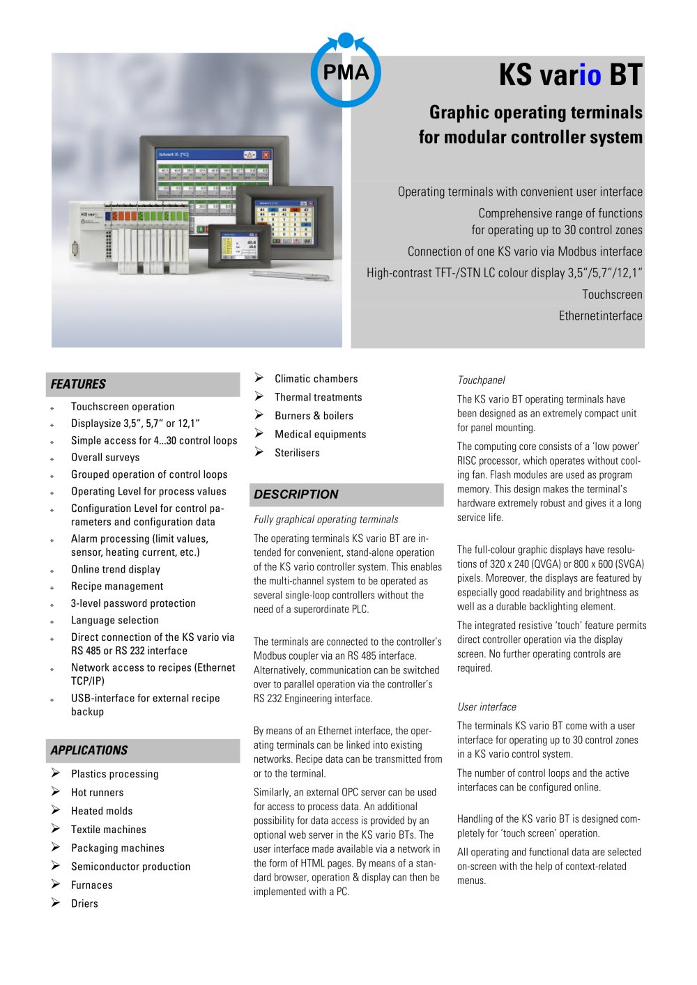 KS vario BT Graphic operating terminals for modular controller system - West Control Solutions