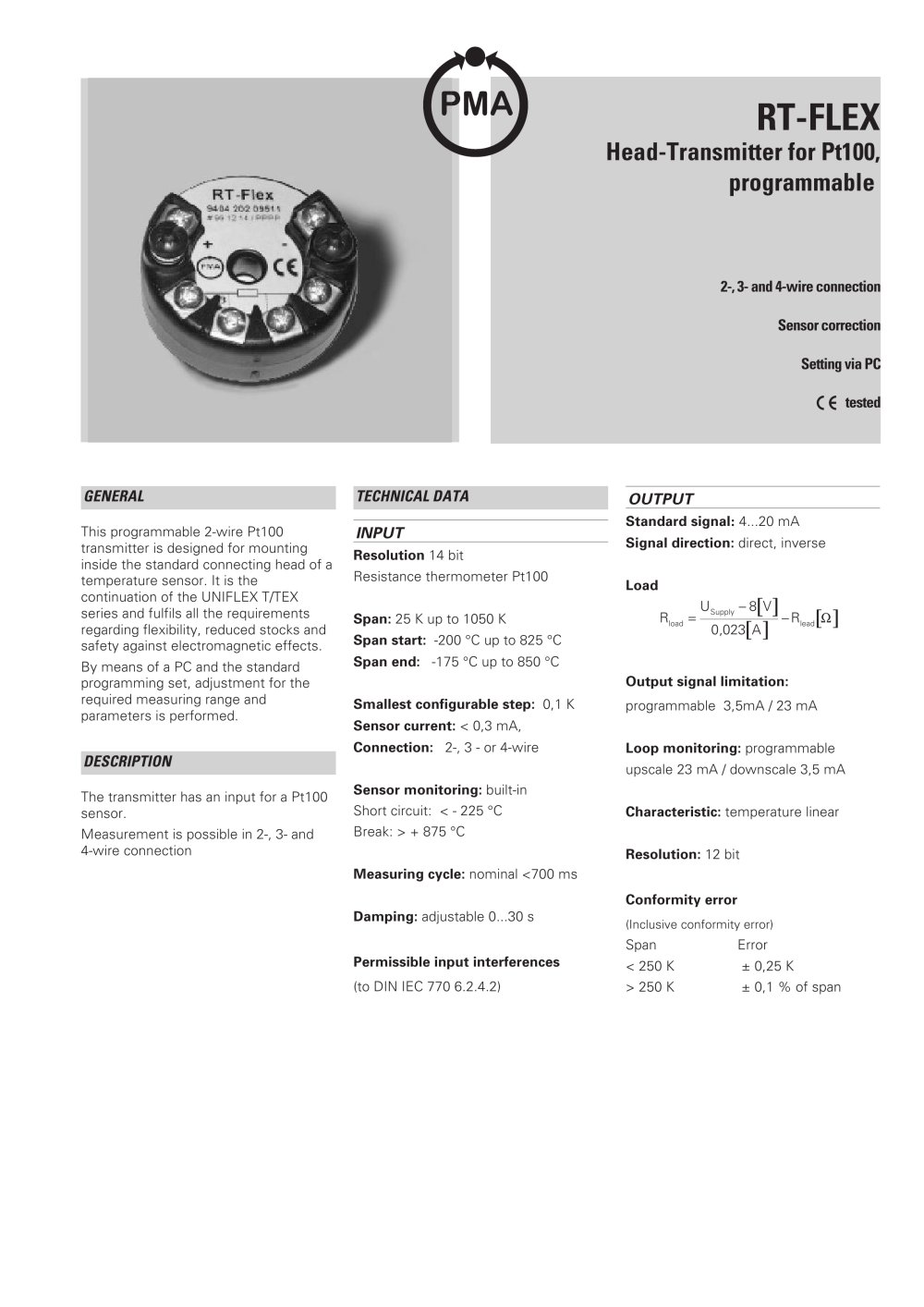 RT-FLEX Head-Transmitter for Pt100, programmable - West Control Solutions