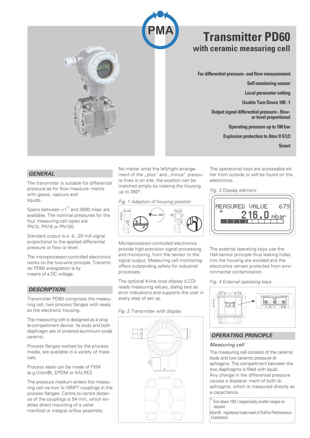 Transmitter PD60 with ceramic measuring cel - PMA