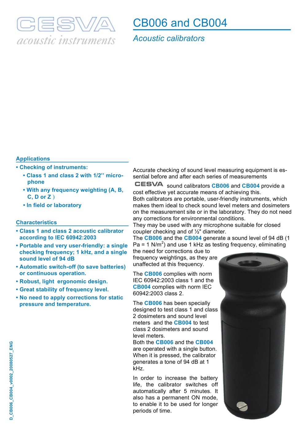 acoustic calibrator - CESVA