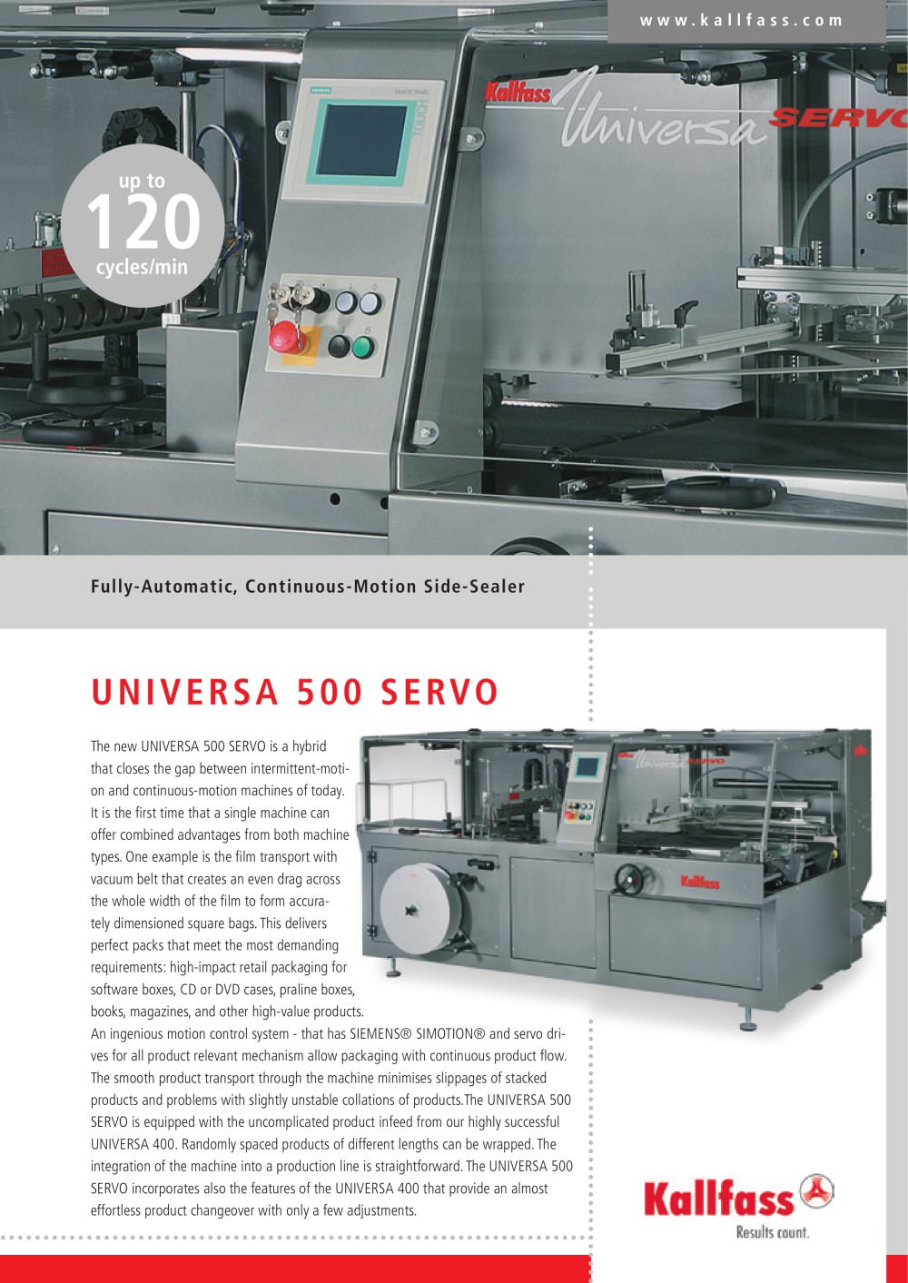 Fully-Automatic, Continuous-Motion Side Sealer UNIVERSA 500 SERVO - Kallfass
