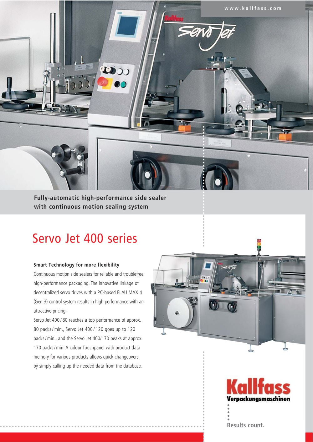 Fully-automatic high-performance side sealer with continuous motion sealing system SERVO JET 400 - Kallfass
