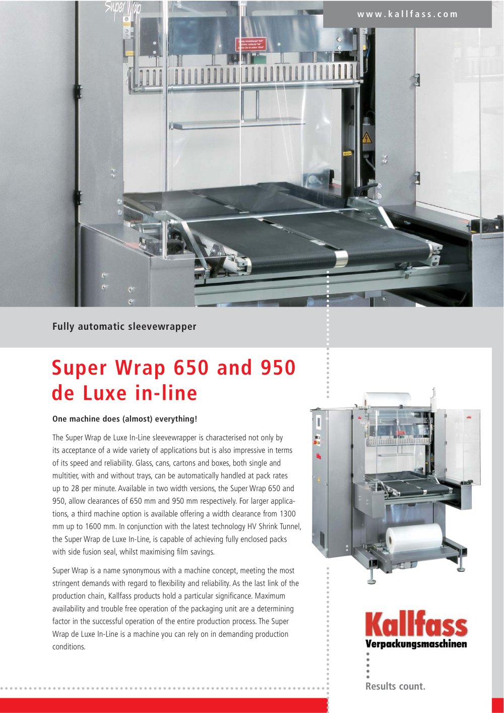 Fully automatic sleevewrapper SUPER WRAP 650 de Luxe In-Line - Kallfass