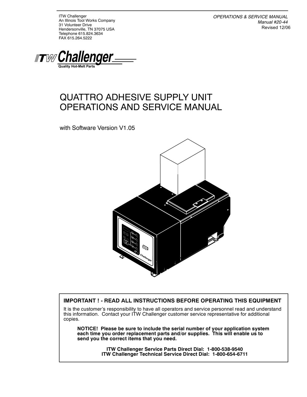 Quattro Service and Operating Manual - ITW Dynatec