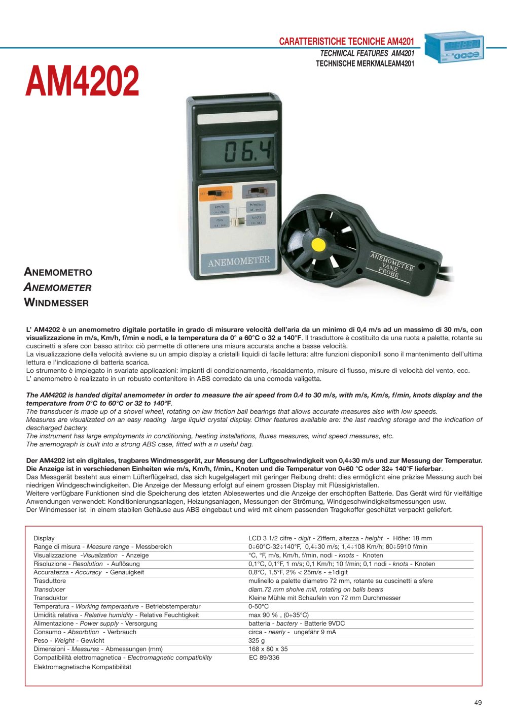 AM4202 Anemometer - FIAMA