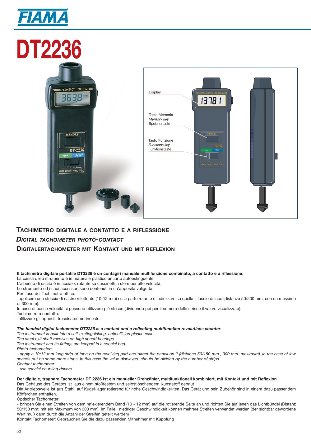 DT2236 Digital tachometer photo-contact - FIAMA