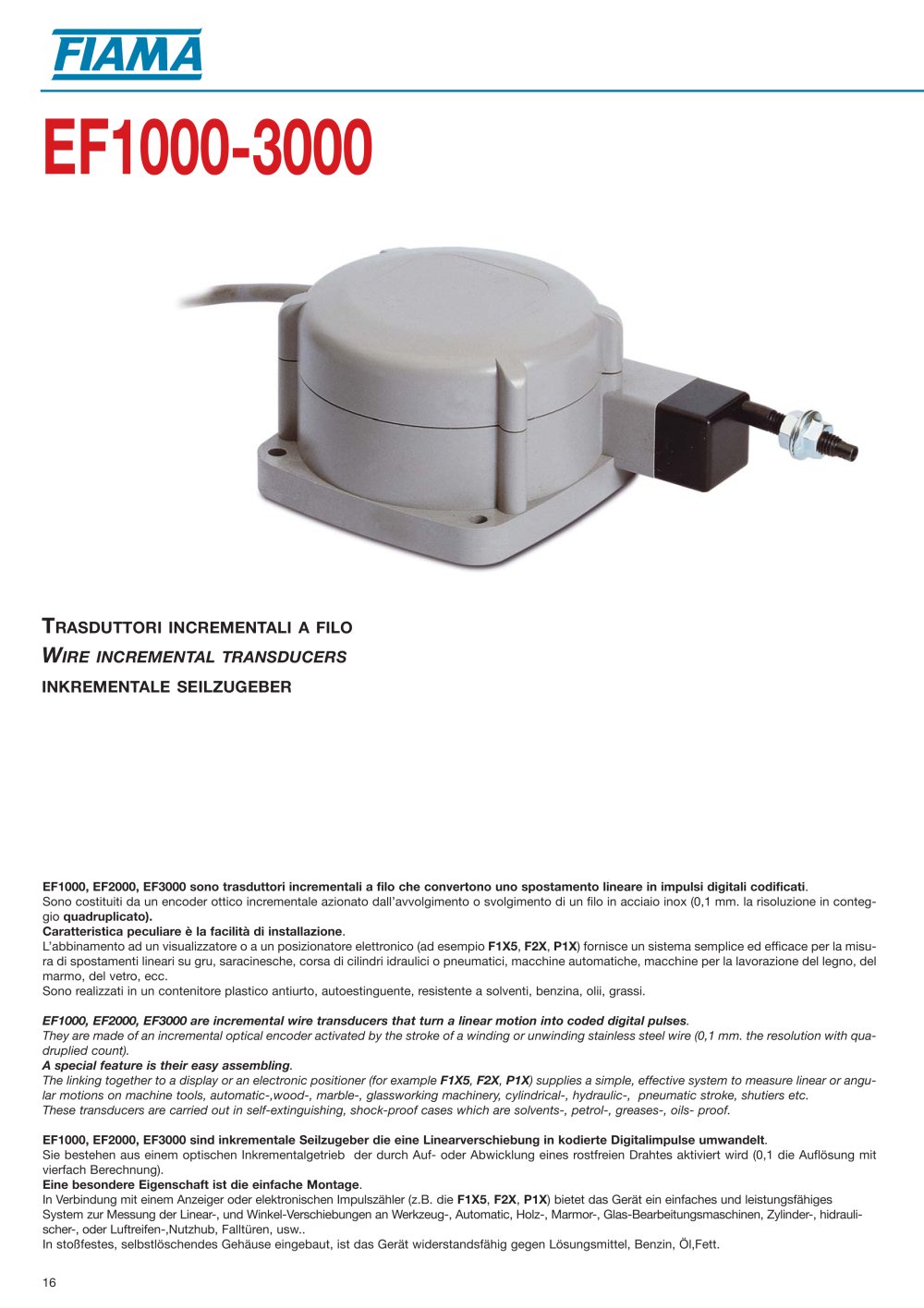EF1000/3000 Wire incremental transducers - FIAMA