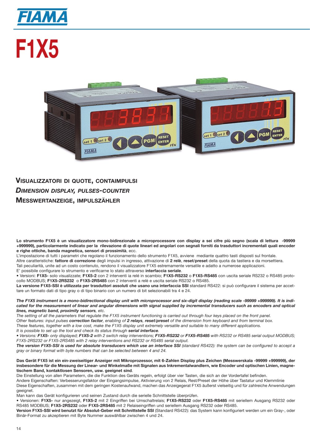 F1X5 Multifunction display, pulses-counter - FIAMA