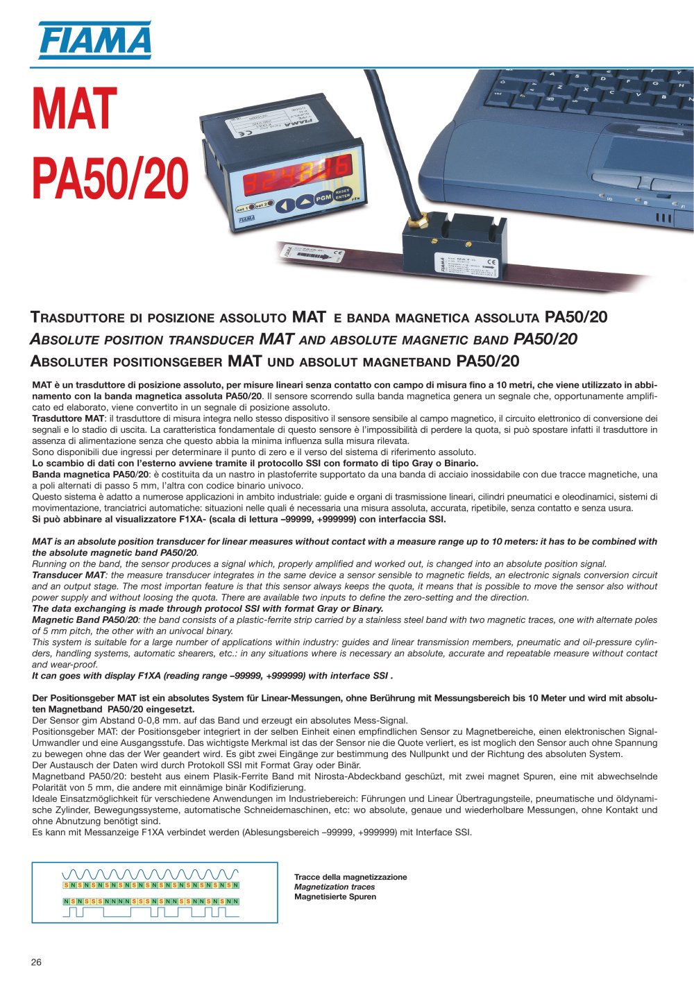 MAT PA50/20 Absolute position transducer MAT and absolute magnetic band PA50/20 - FIAMA