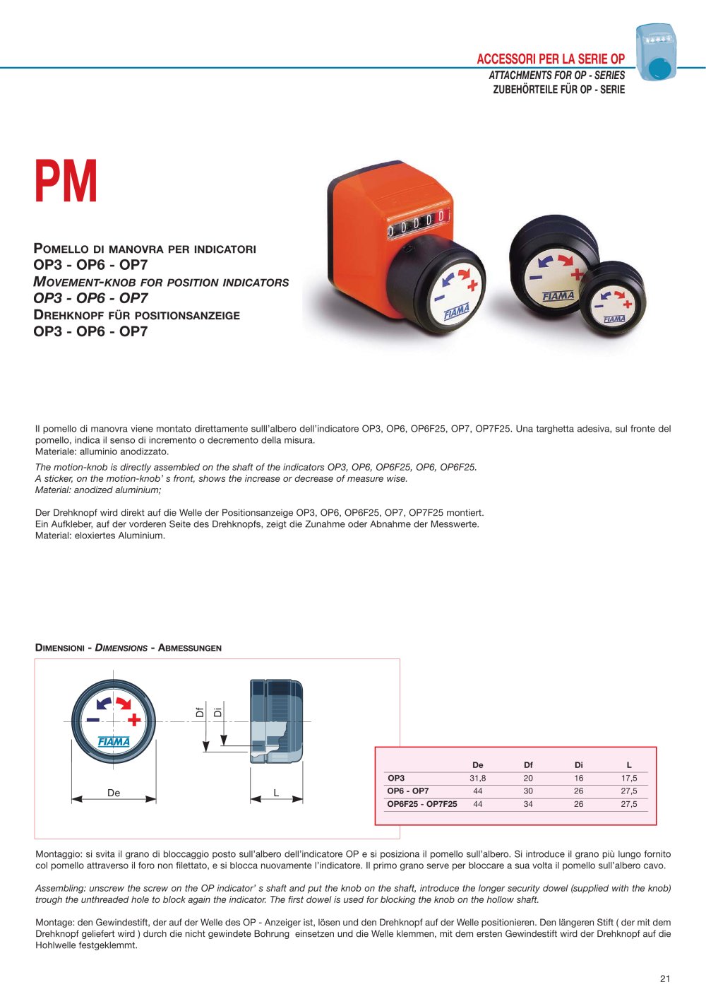 PM Movement-knob for position indicators - FIAMA