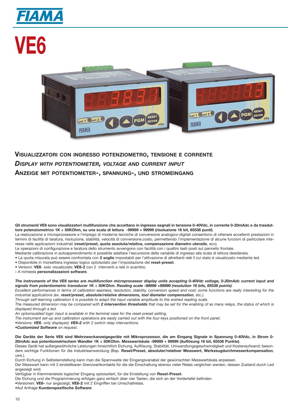 VE6 Display with potentiometer, voltage and current input - FIAMA