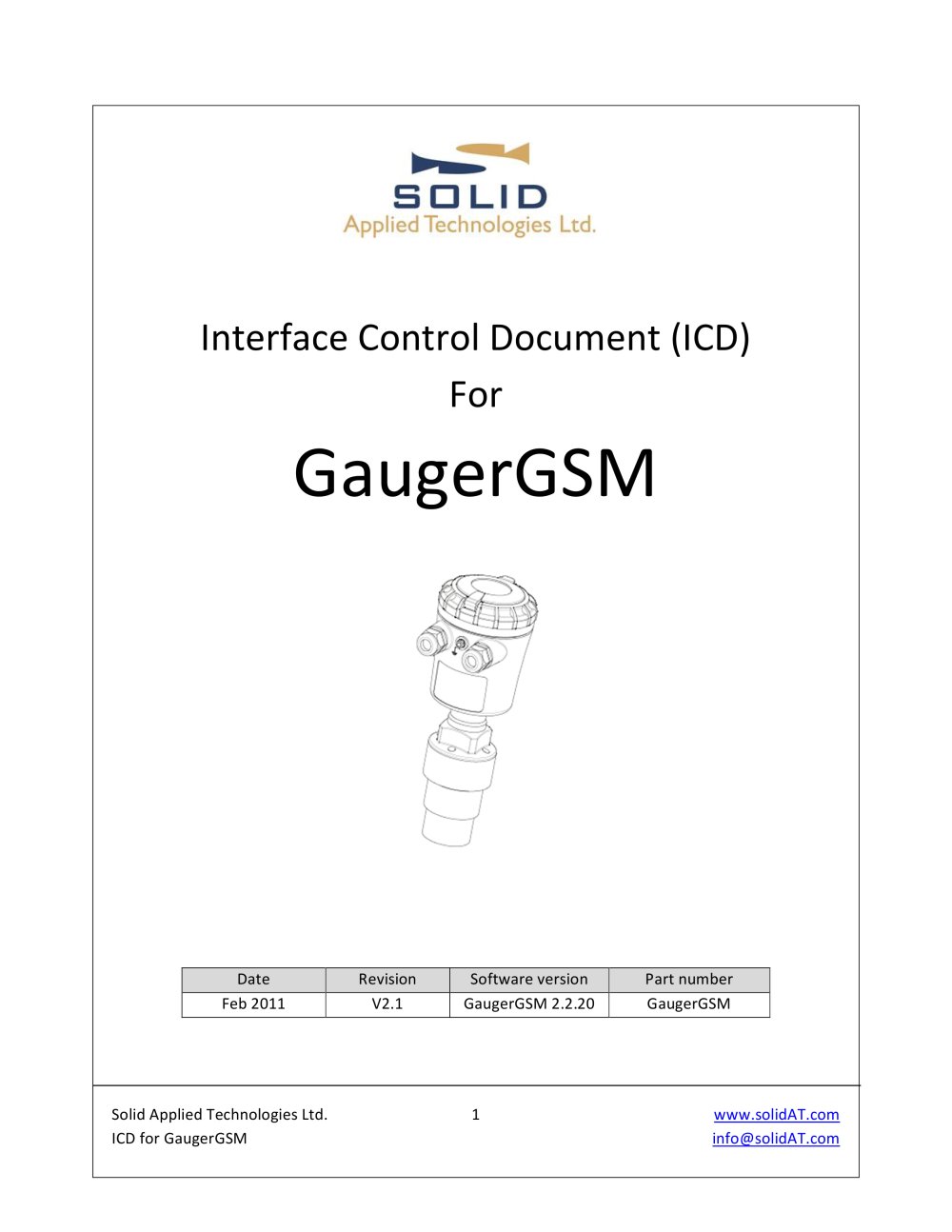Interface Control Document (ICD) for GaugerGSM - Solid Applied Technologies Ltd.