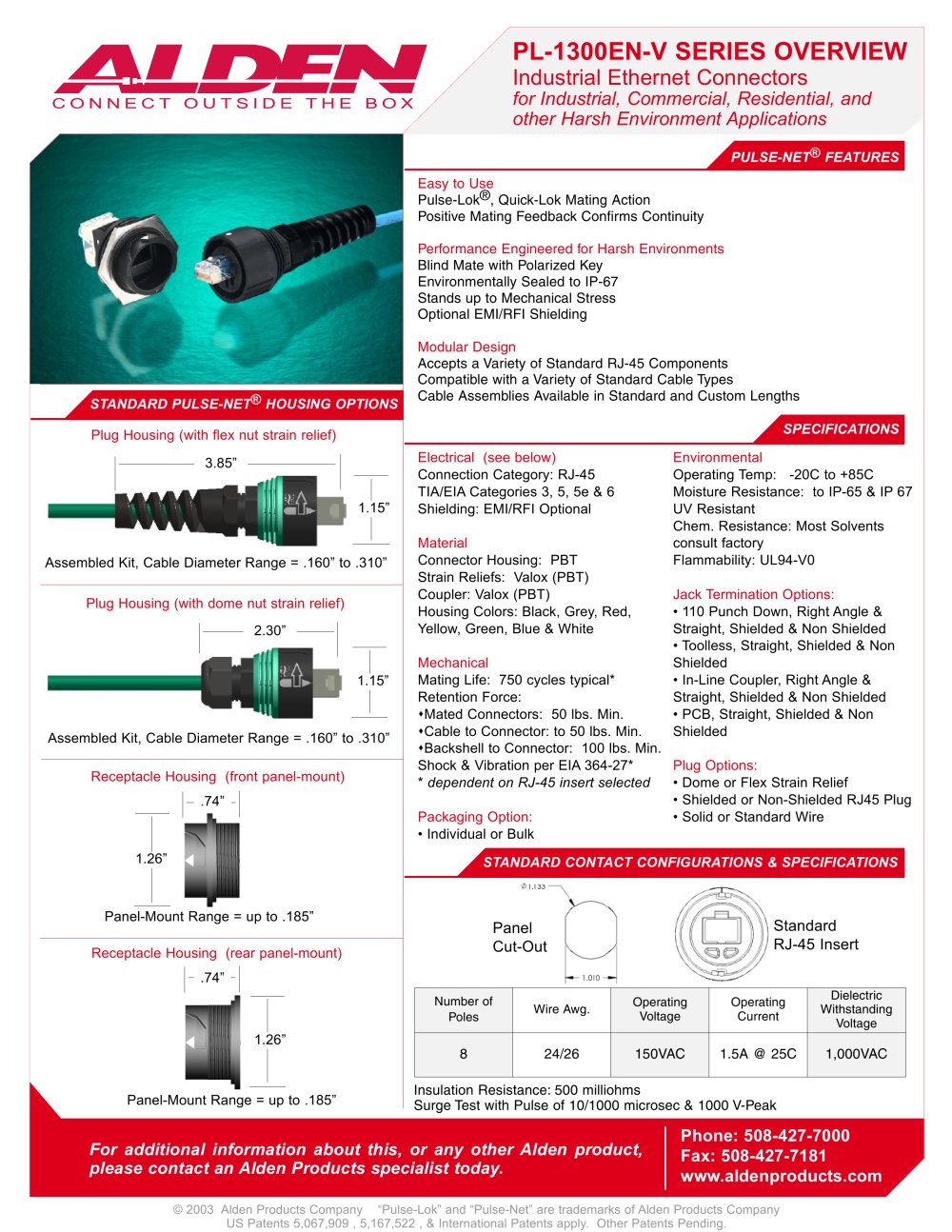 1300EN-V SERIES    Plastic Shell Pulse-Net&reg; Industrial Ethernet Connectors - Alden