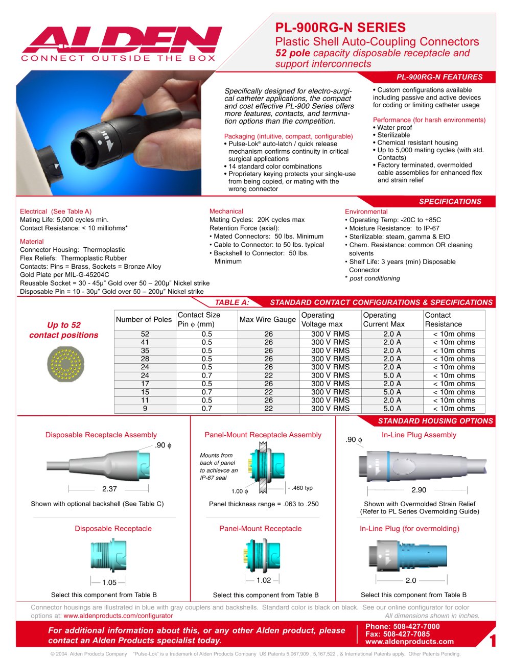 PL-900RG-N SERIES   Medical Disposable Auto-Coupling Connectors - Alden