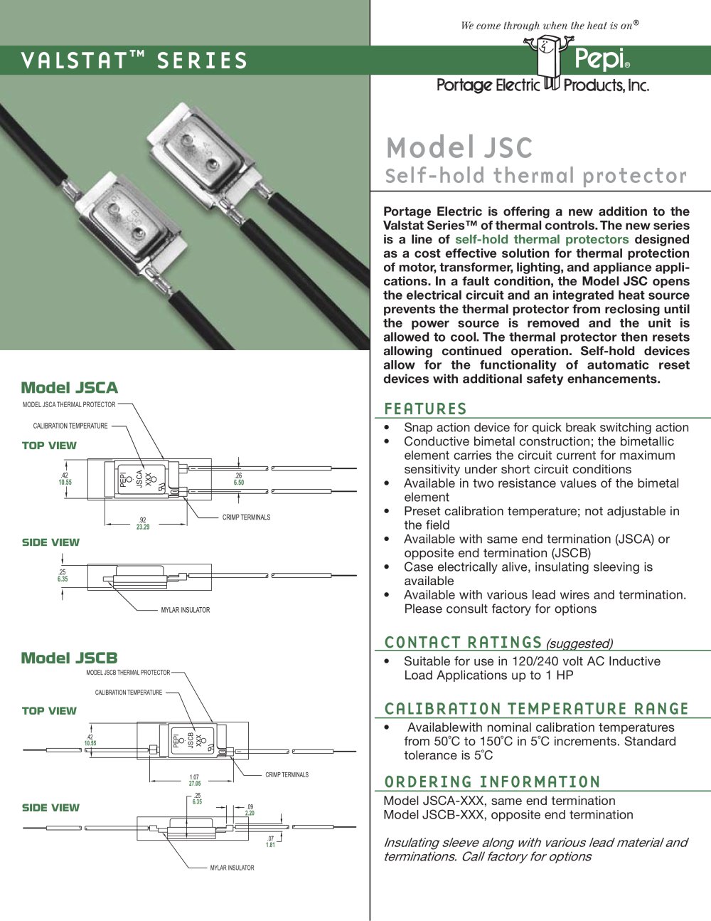 Model JSC Self-hold thermal protector - 1 / 2 Pages