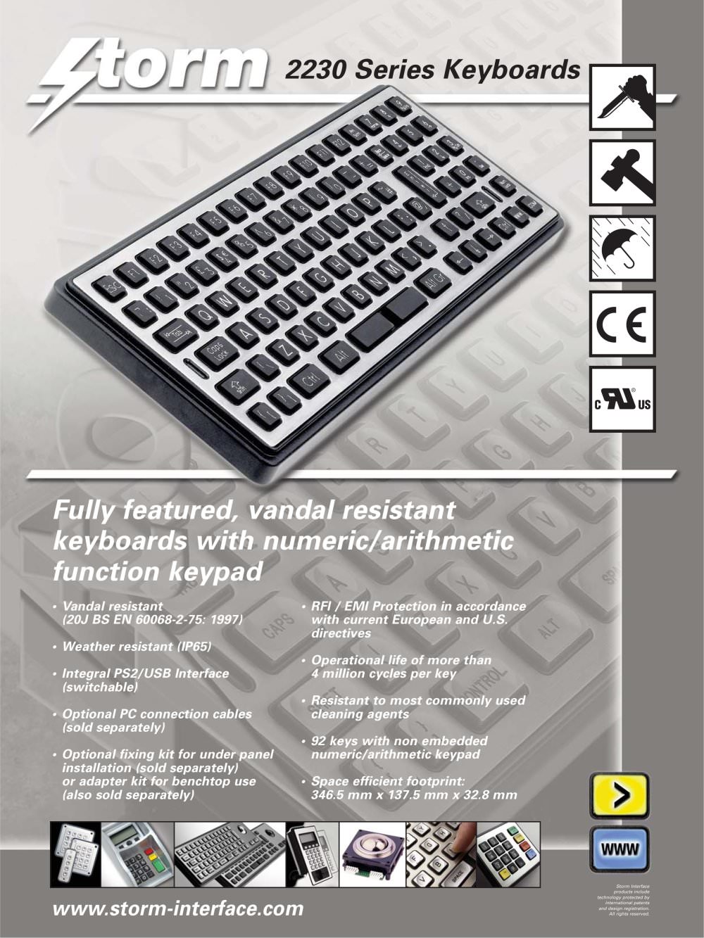2230 Series - Industrial Strength Keyboard & Number Pad - Storm Keymat Technology