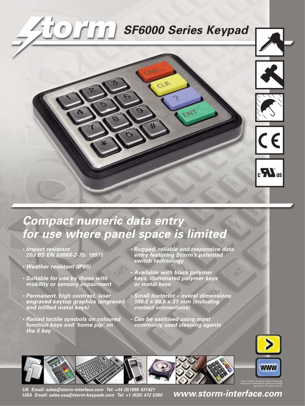 SF6000 Series - Compact Keypads - Storm Keymat Technology