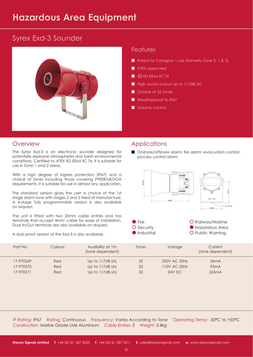 Hazardous Area Equipment  Syrex Exd-3 Sounder - Klaxon Signals