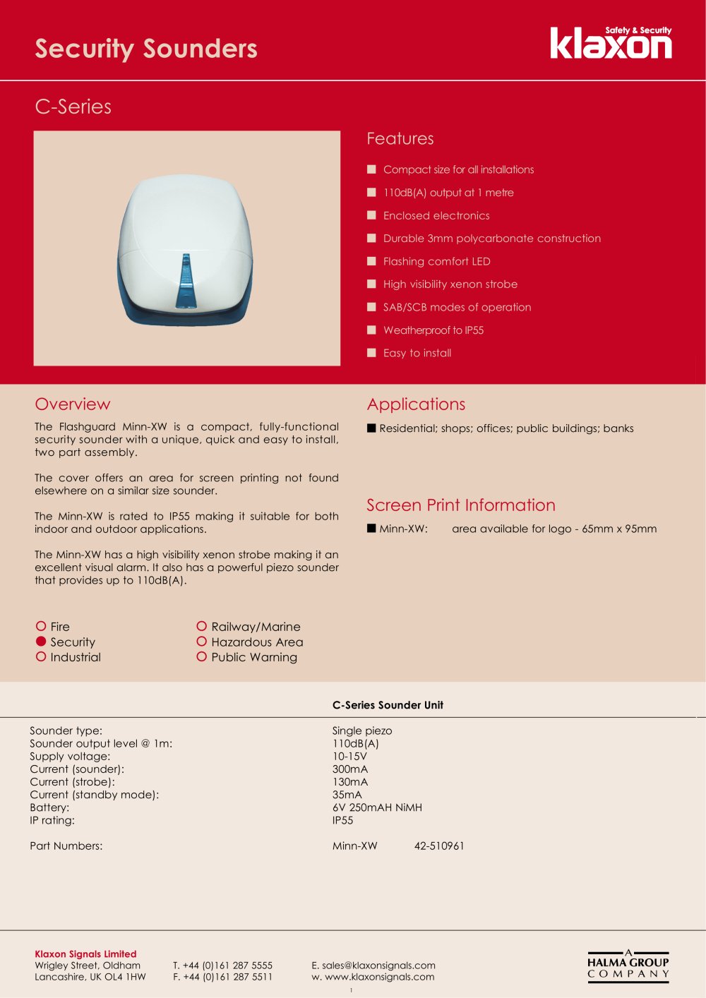 Security Alarms  C-Series - Klaxon Signals