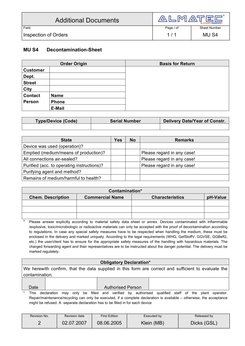 Decontamination-Sheet - ALMATEC