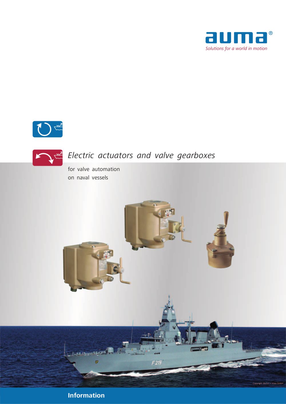 Electric actuators Valve gearboxes for the automation of valves on military ships - AUMA