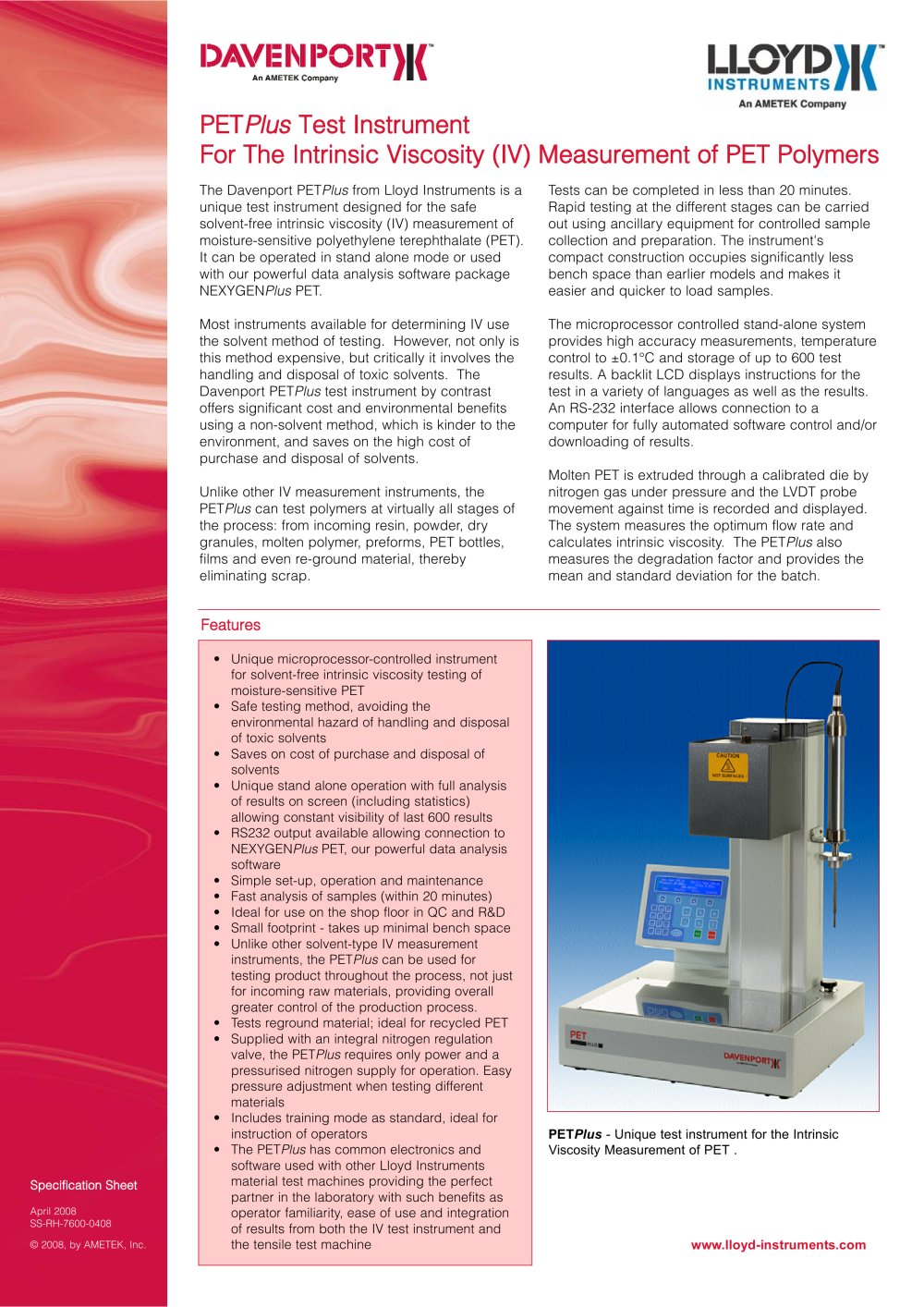 PET intrinsic viscosity measurement instruments - Lloyd Instruments