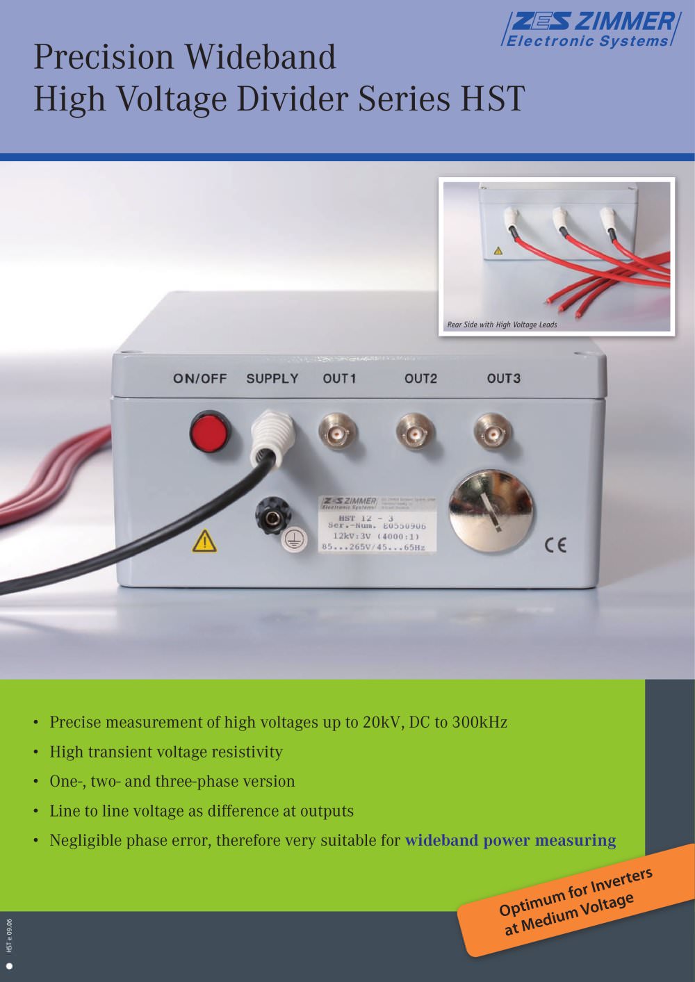 HST Precision Wideband High Voltage Devider - ZES ZIMMER Electronic Systems