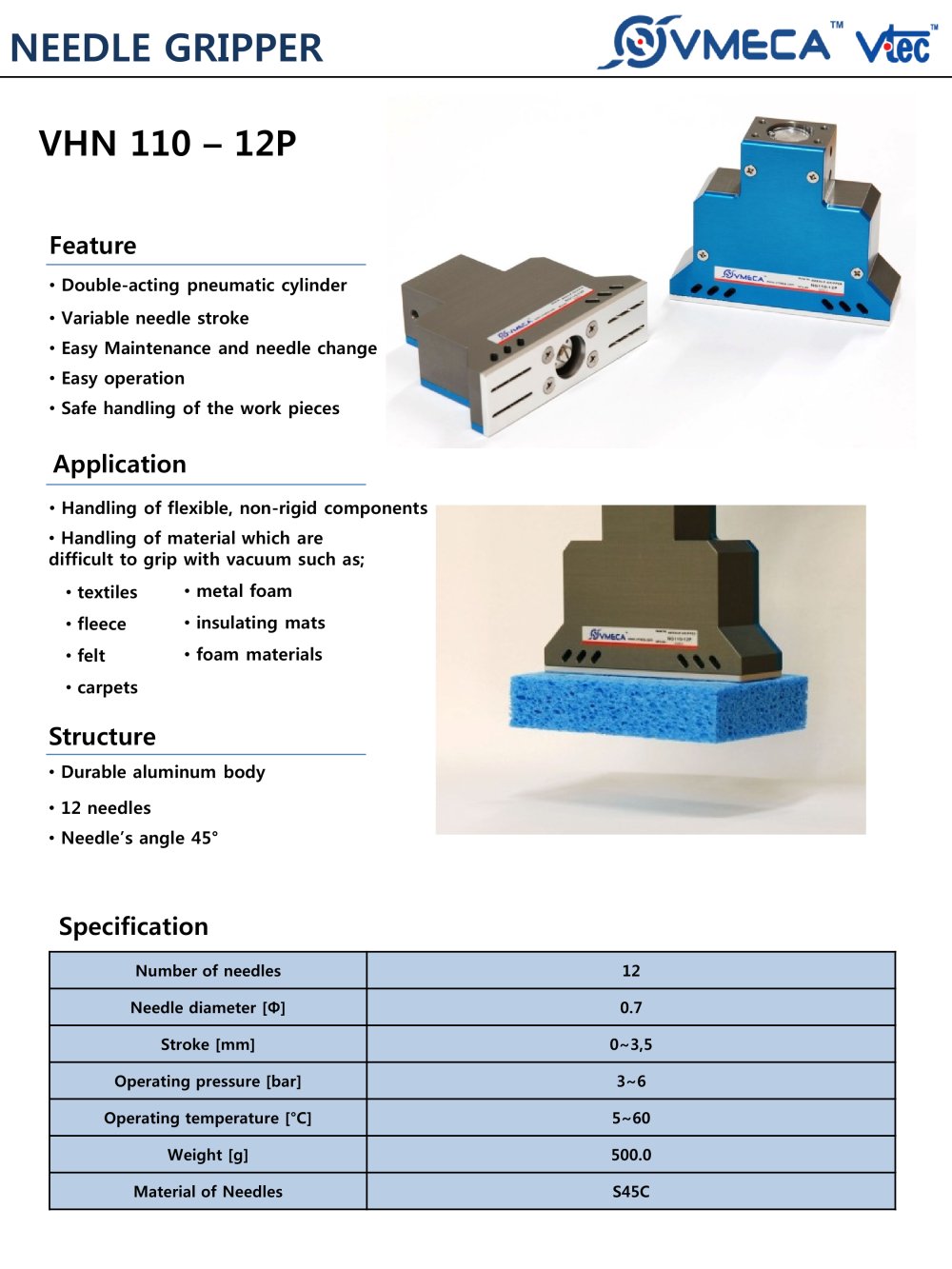 VMECA Needle Gripper : VHN110-12P - VTEC/VMECA