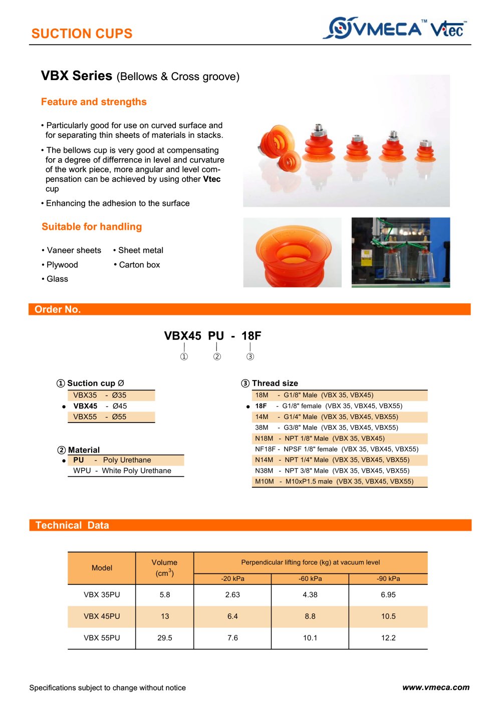 VMECA VBX series suction cups - VTEC/VMECA