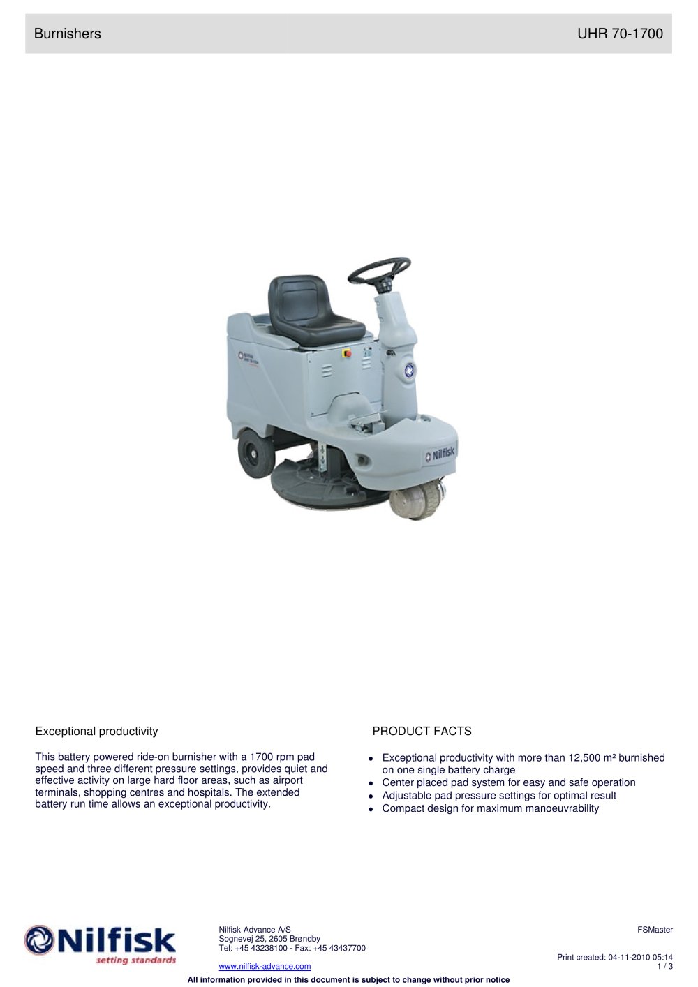 UHR 70-1700 - Nilfisk-Advance