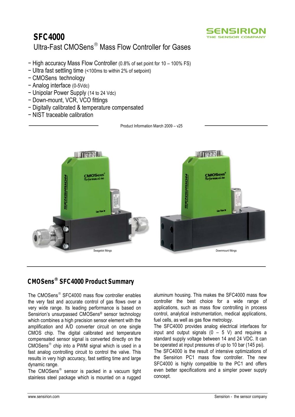 Datasheet Mass Flow Controller SFC4000 for Gases - Sensirion