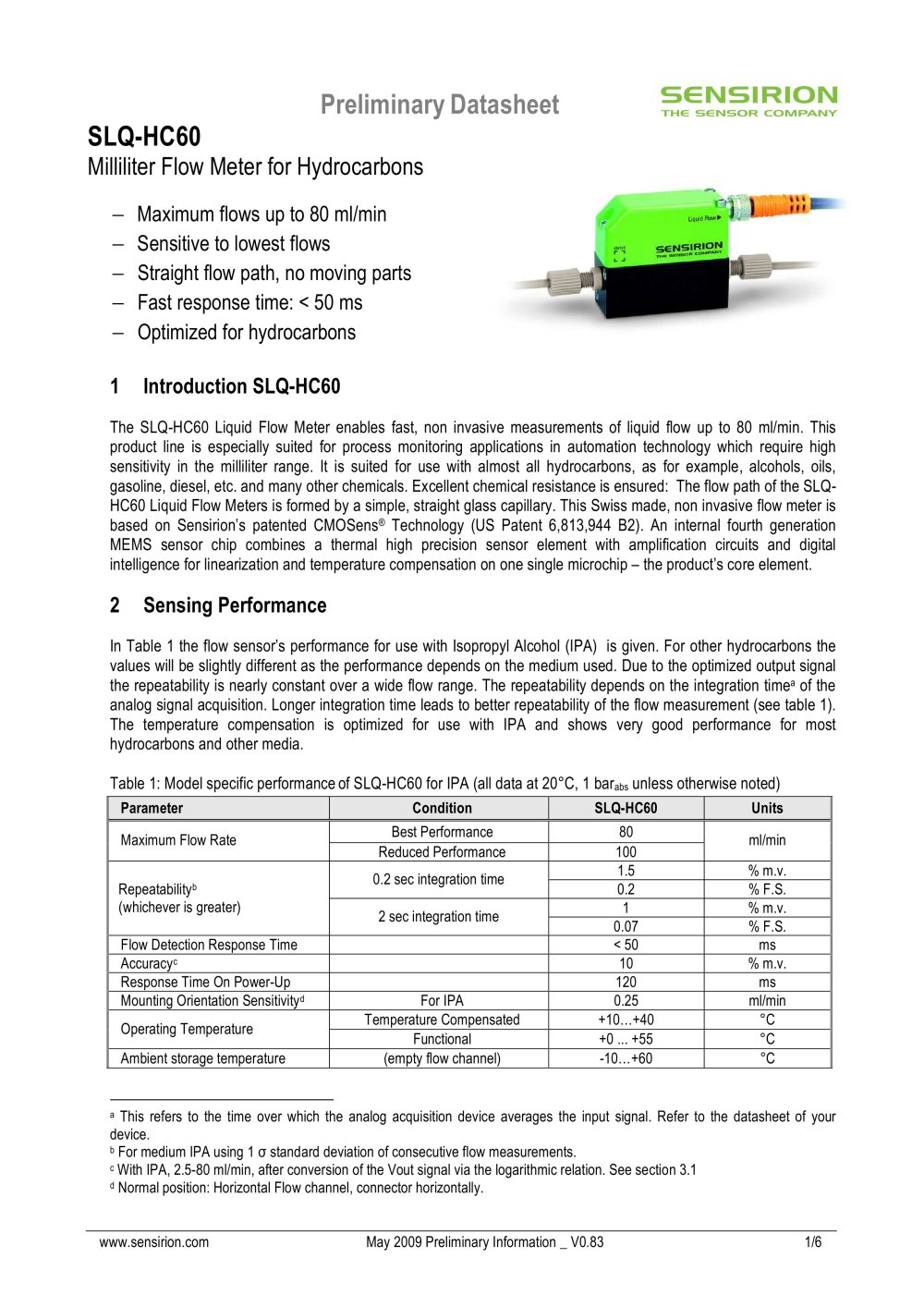 Flow Meter SLQ-HC60 for Hydrocarbons - Sensirion