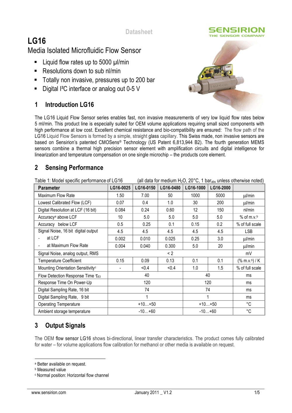 Liquid Flow Sensor LG16 - Sensirion