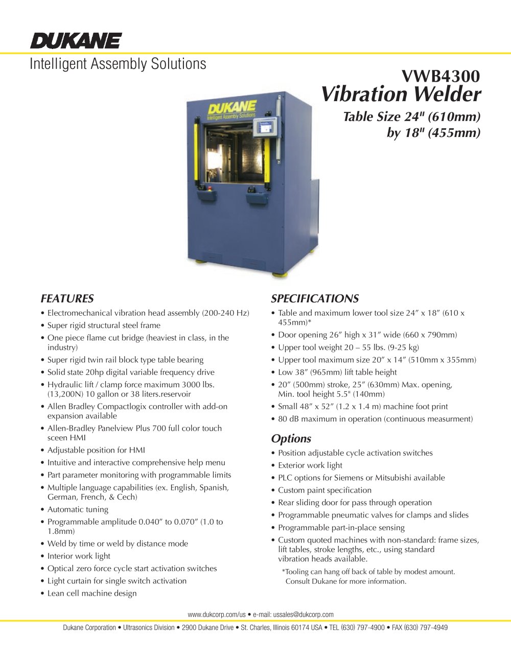 Dukane VW4300 Vibration Welder - Dukane Intelligent Assembly Solutions