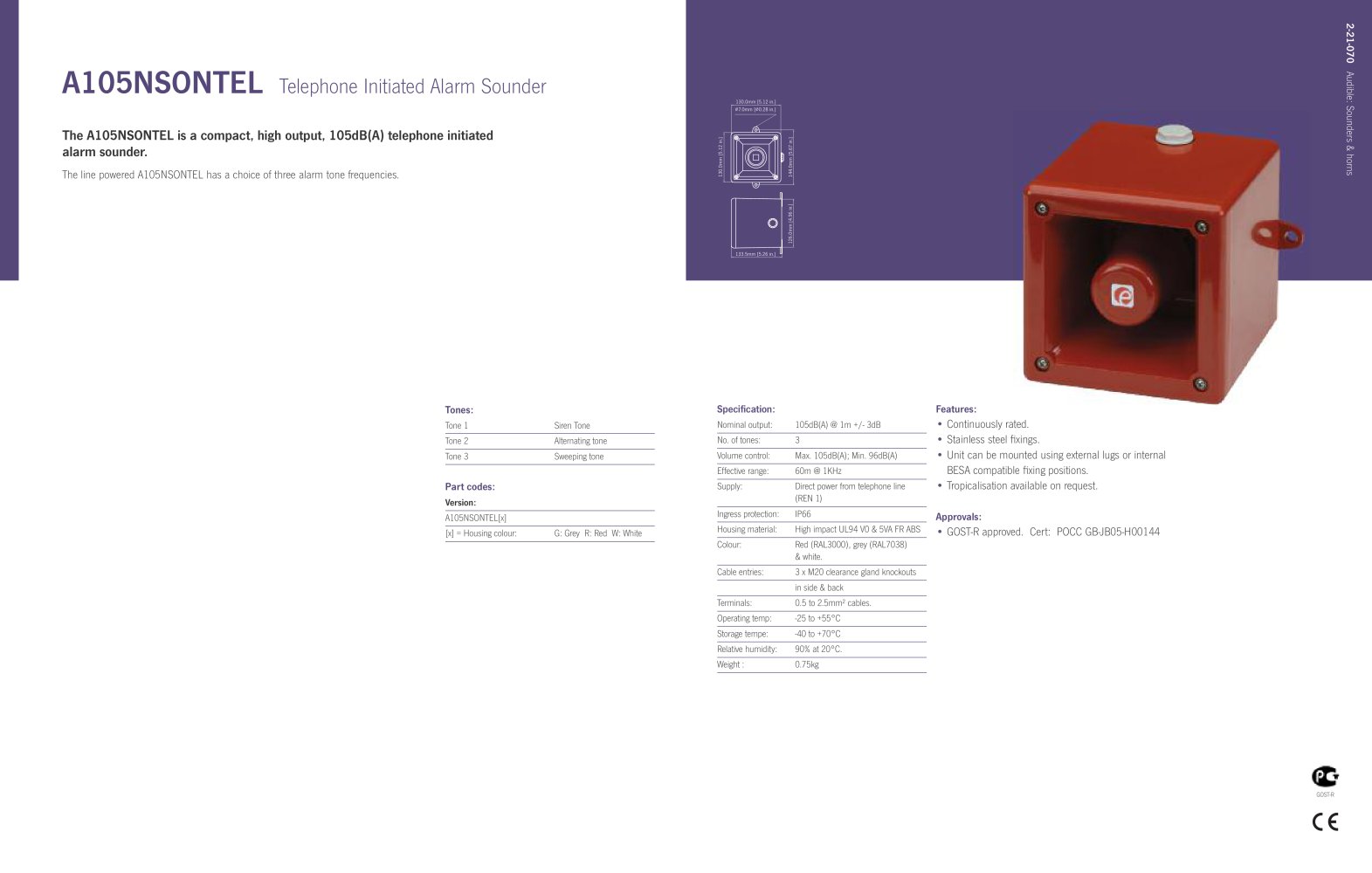 A105N Sontel Telephone Initiated Sounder - E2S