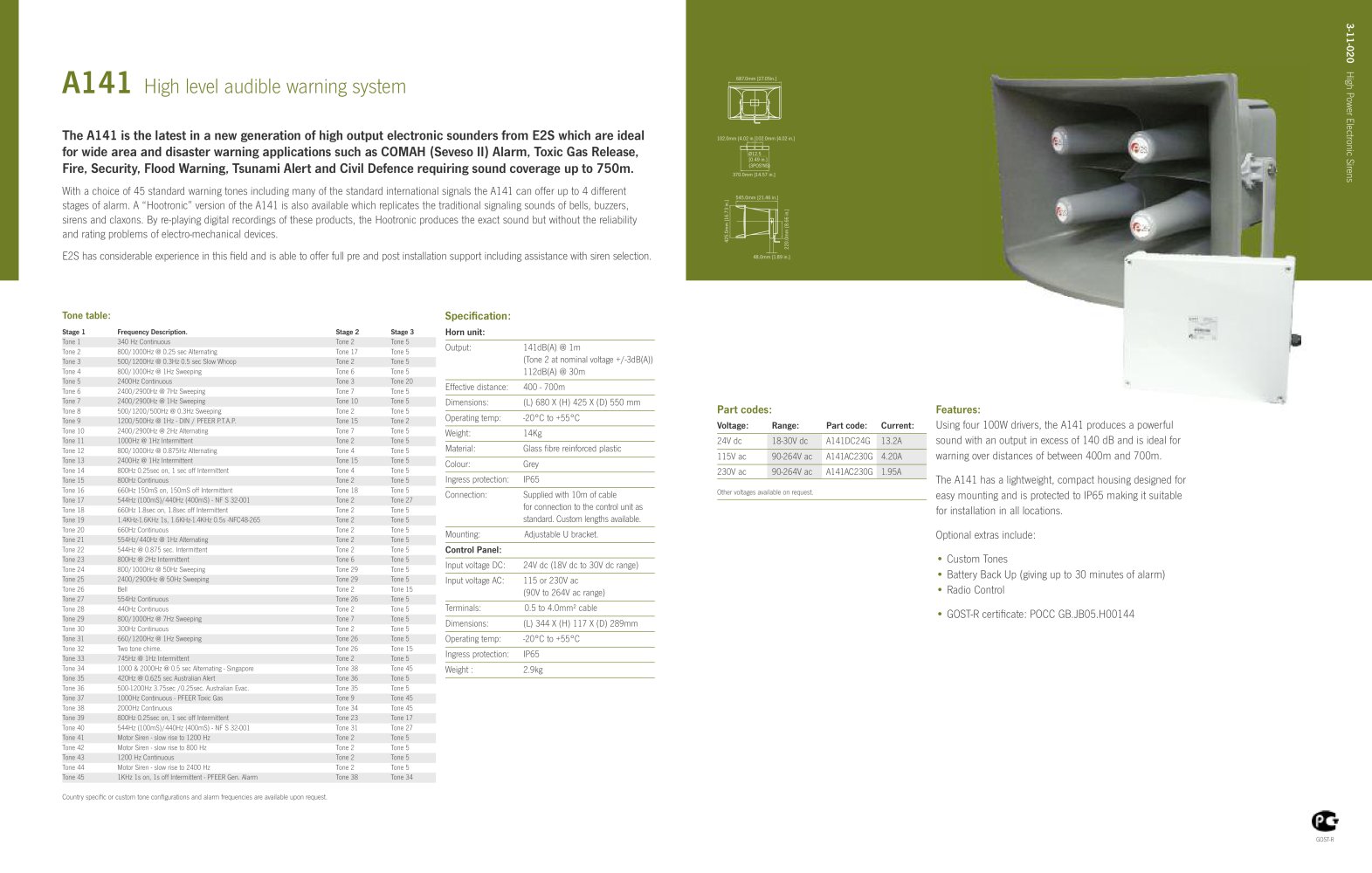 High level audible warning system - E2S