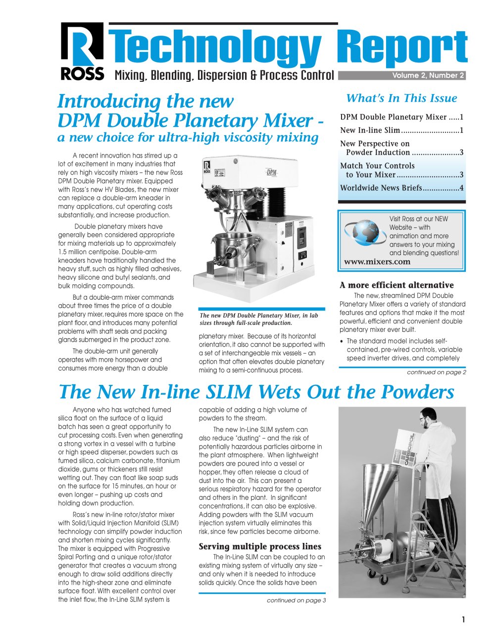 Ross DPM Double Planetary Mixer and SLIM system for the inline wetting of powders. - Ross