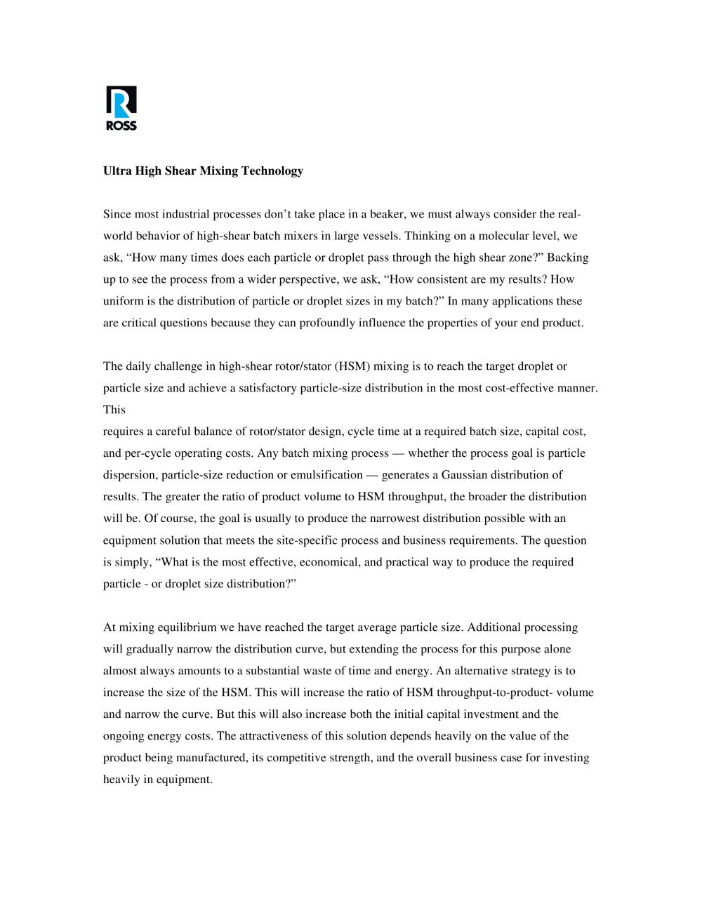 Ultra High Shear Mixing Technology - Ross