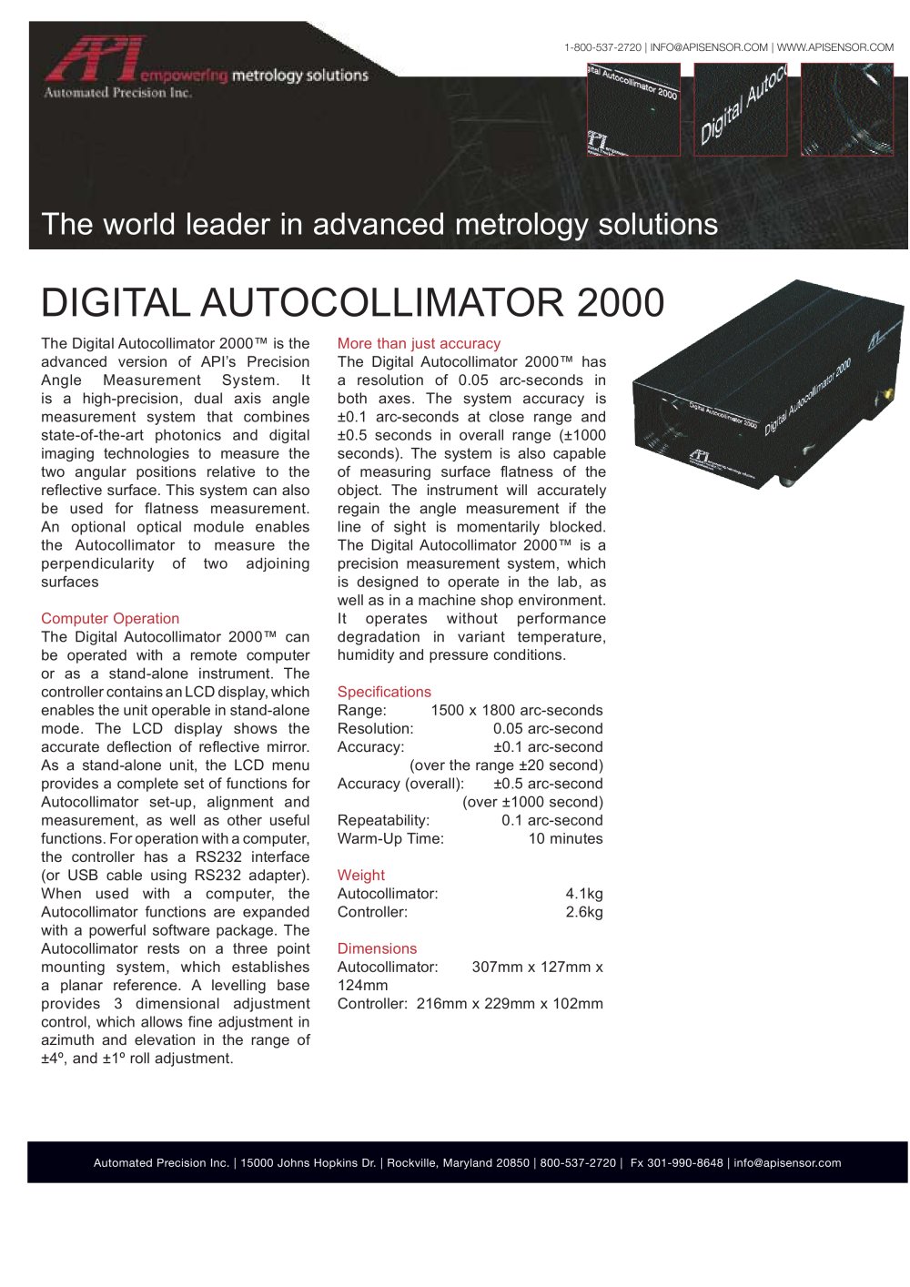 Autocollimator Datasheet - API - Automated Precision Europe GmbH