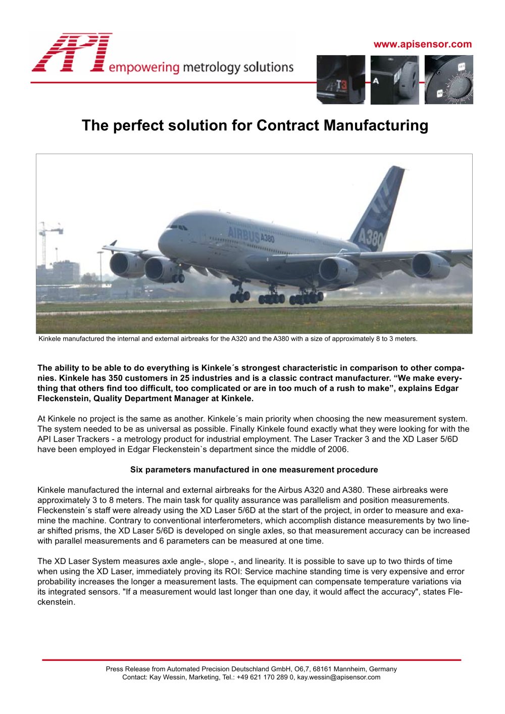 Contract Manufacturing: API Systems used at German&acute;s largest contract Manufacturer: Kinkele GmbH - API - Automated Precision Europe GmbH