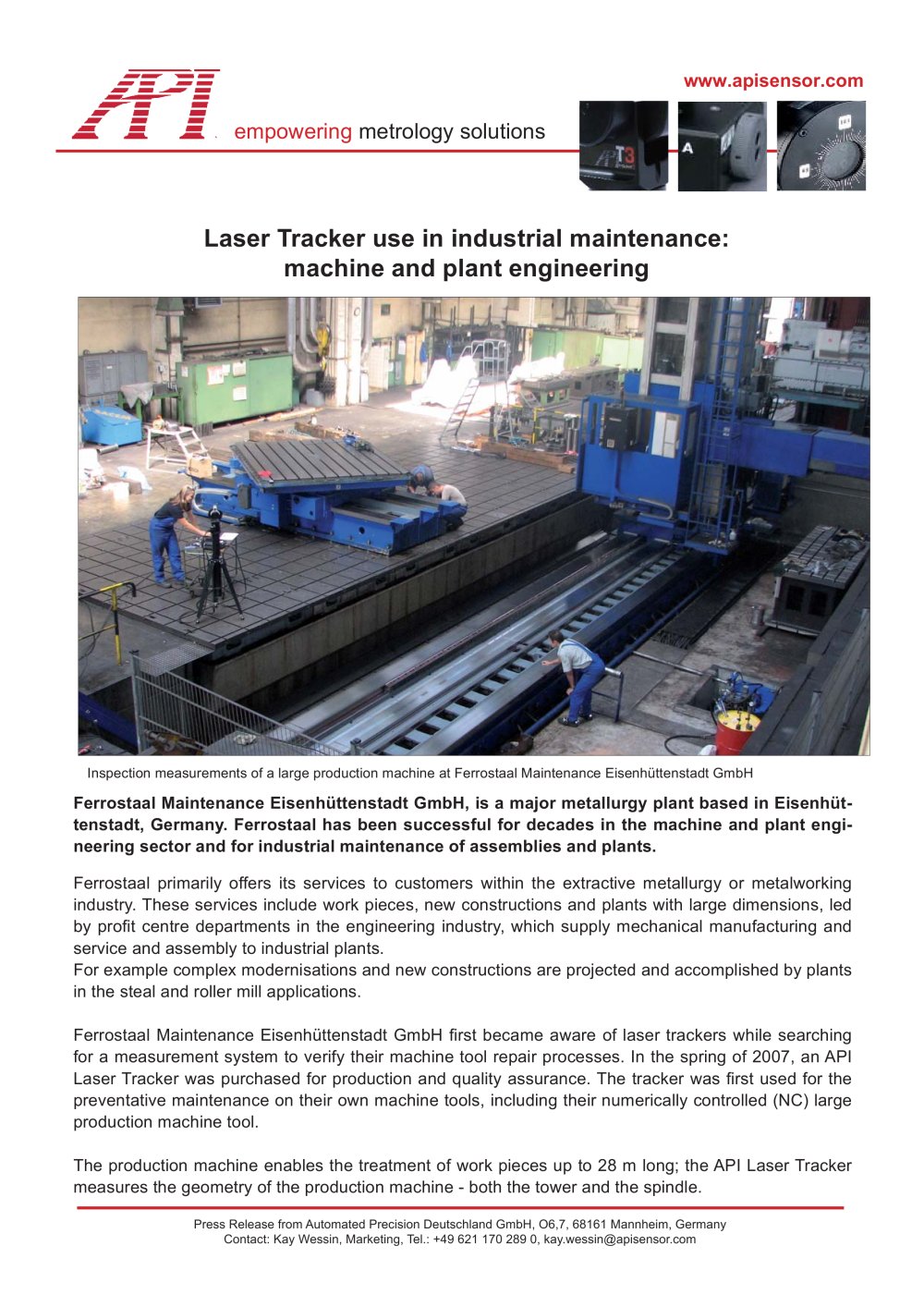 Laser Tracker use in industrial maintenance and machine and plant engineering (Ferrostaal, Eisenhuettenstadt, Germany) - API - Automated Precision Europe GmbH