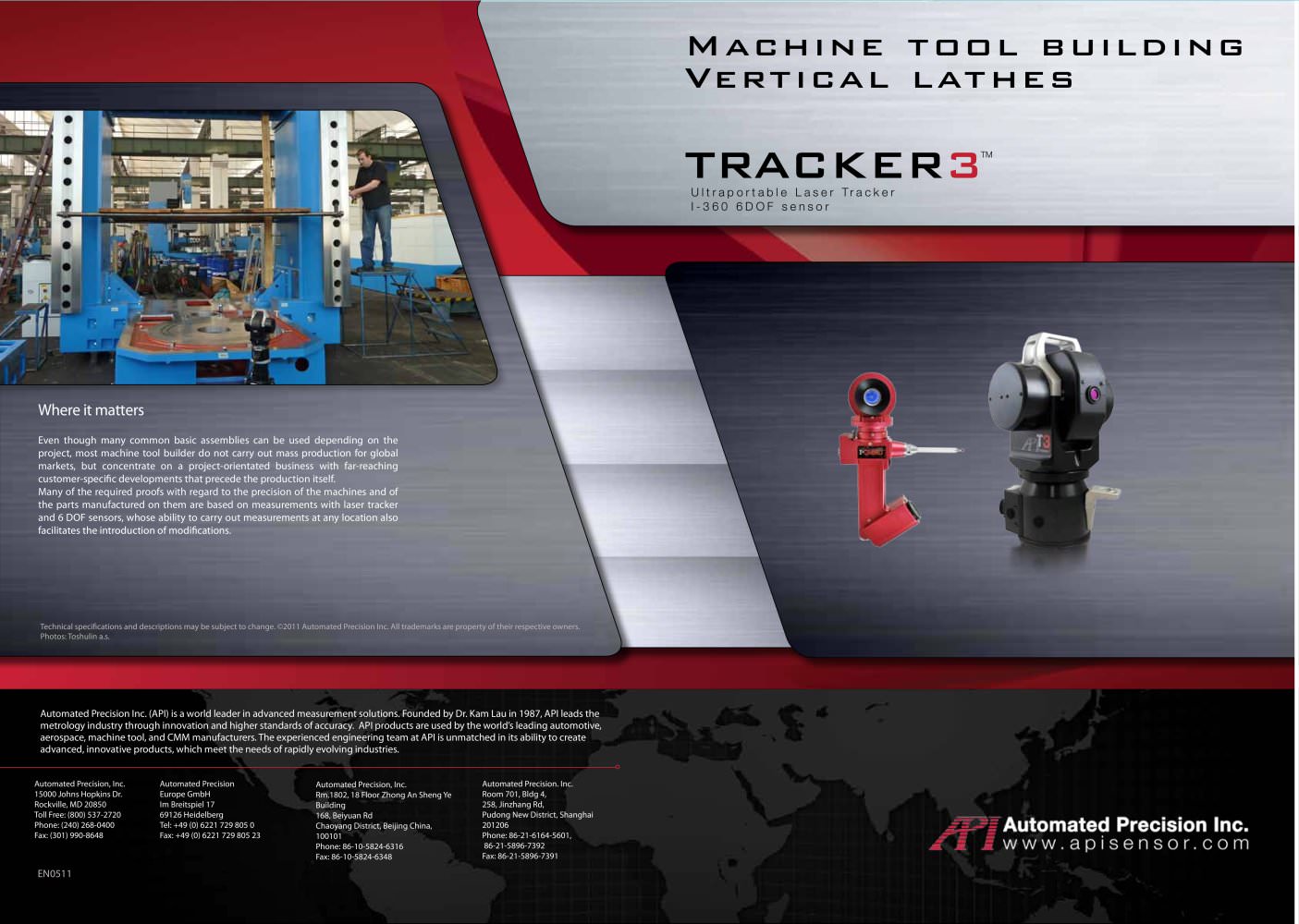 Machine tool building: vertical lathes Measurement with laser tracker (Flyer) - API - Automated Precision Europe GmbH