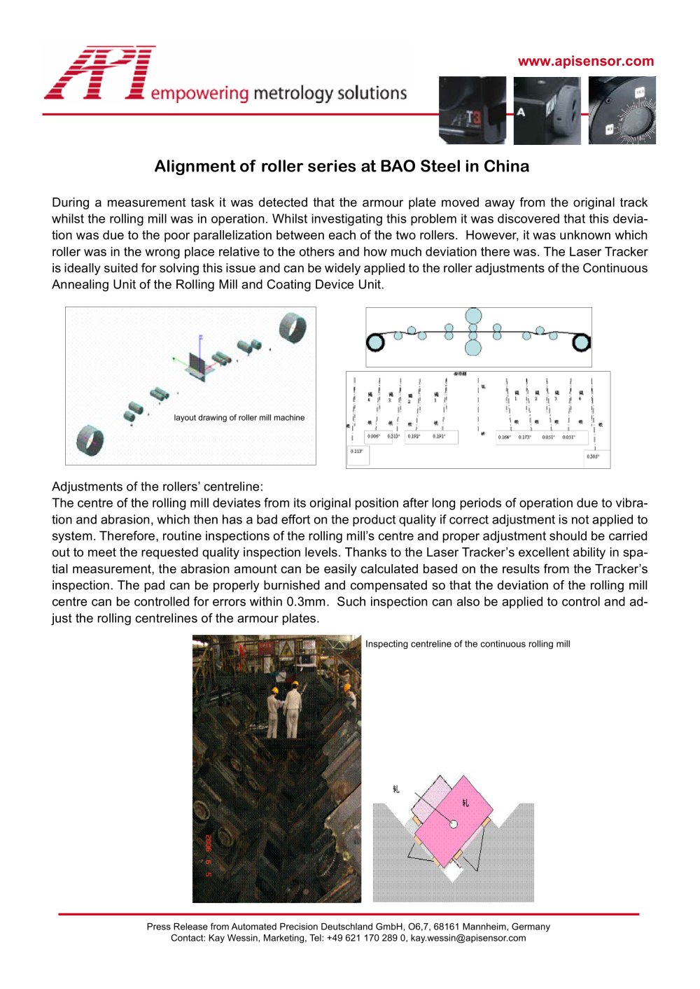 Steel Production: Alignment of roller series at BAO Steel in China - API - Automated Precision Europe GmbH